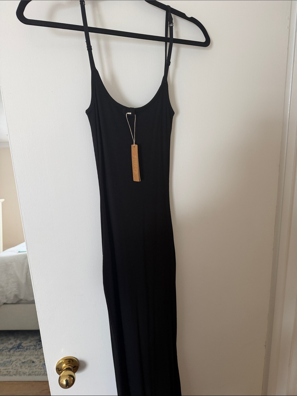 SKIMS Black Slip Maxi Dress with Adjustable Straps